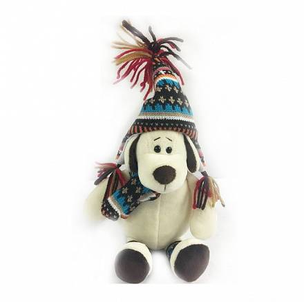 Мягкая игрушка - Собака в шапке, 24 см. 